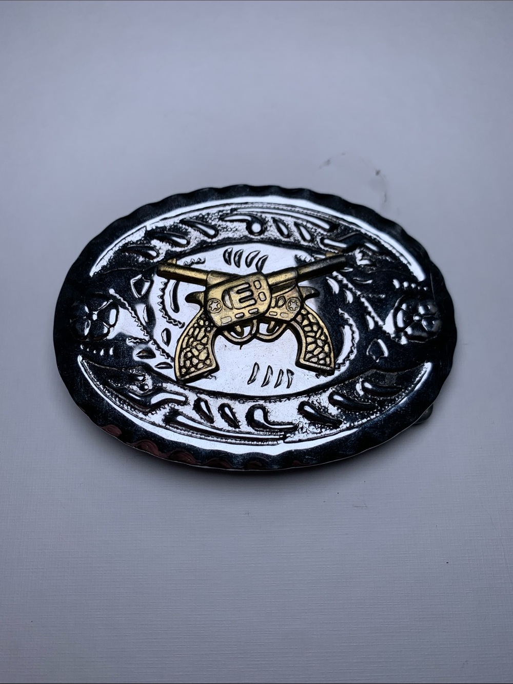 Western pistol metal belt buckle costume